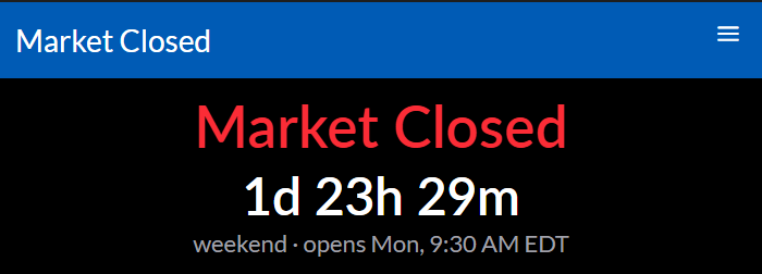 Market Closed on a weekend, with 1 day 23 hours until Monday 9:30 AM Eastern.