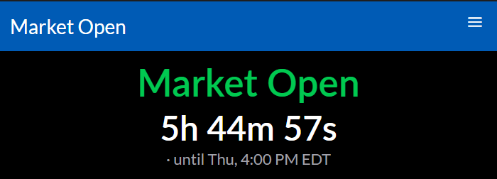 Market Open, with 5 hours 44 minutes until the 4:00 PM Eastern close.