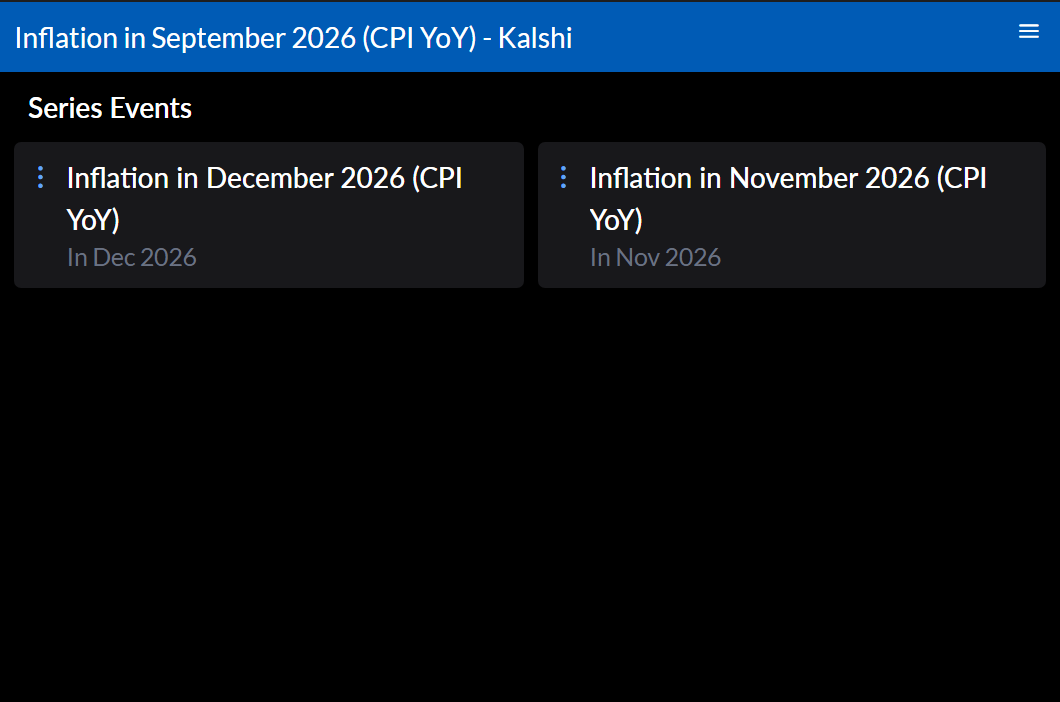 Series events for a Kalshi inflation event: the same question for November and December 2026.