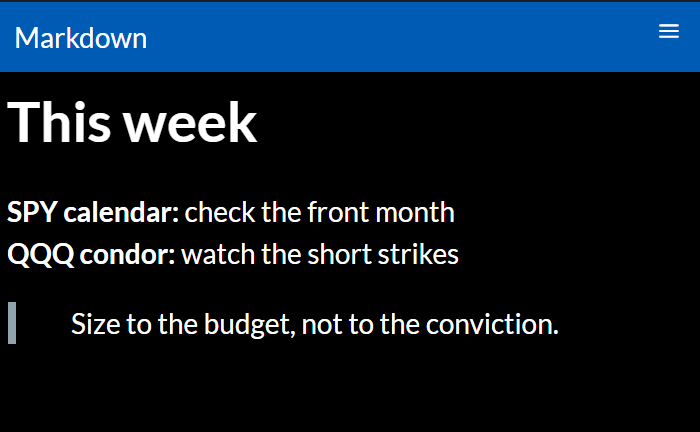 Markdown rendered as a heading, two bold-led lines, and a quote.